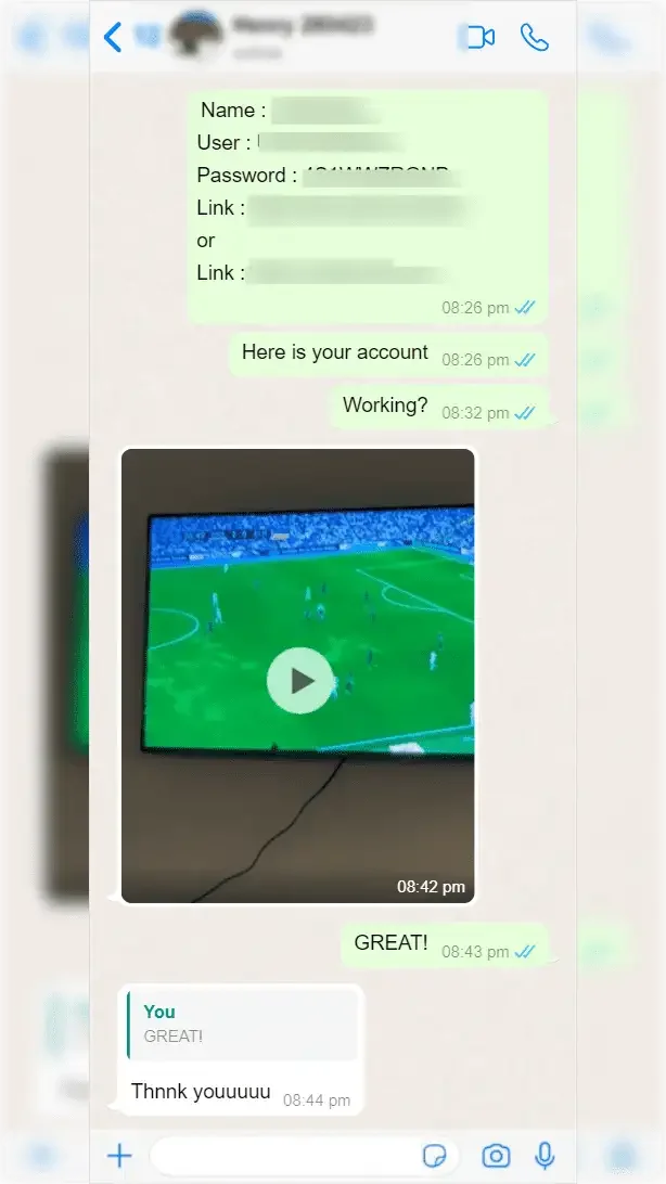 Скриншот отзыва клиента в WhatsApp