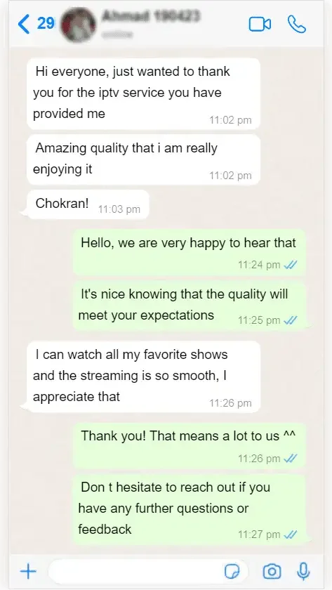 Скриншот отзыва клиента в WhatsApp