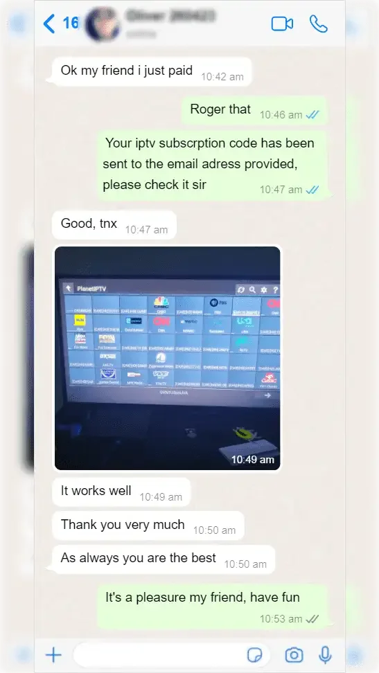 Скриншот отзыва клиента в WhatsApp