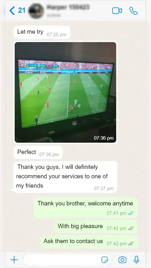 Скриншот отзыва клиента в WhatsApp