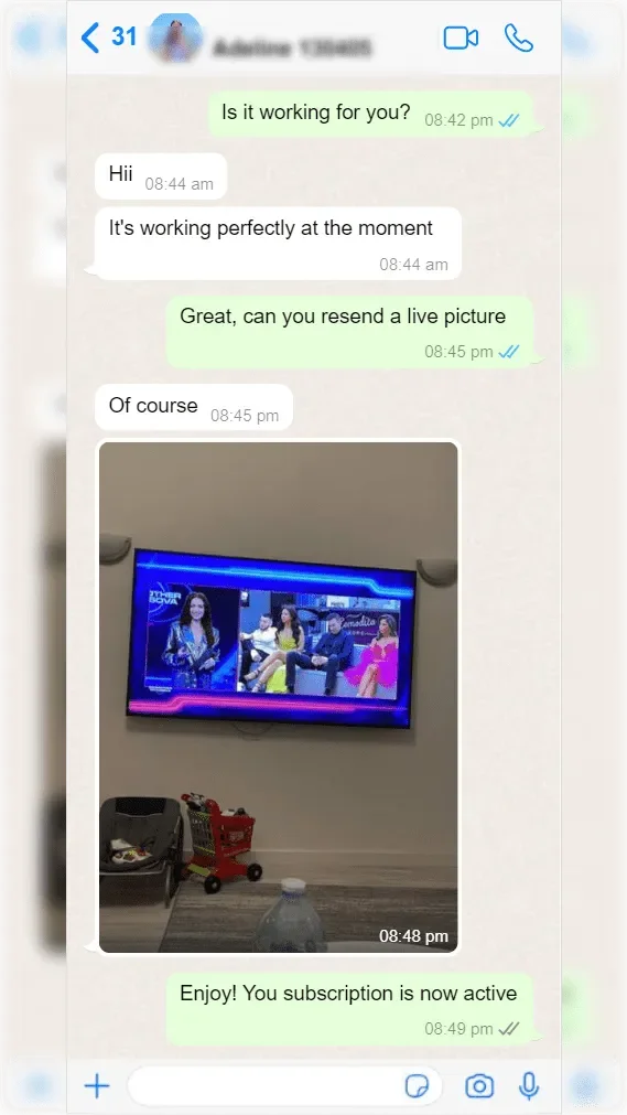 Скриншот отзыва клиента в WhatsApp
