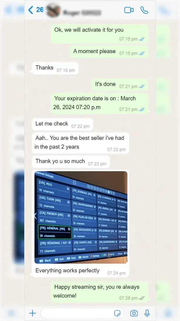 Скриншот отзыва клиента в WhatsApp