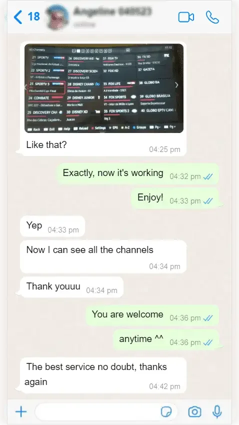 Скриншот отзыва клиента в WhatsApp